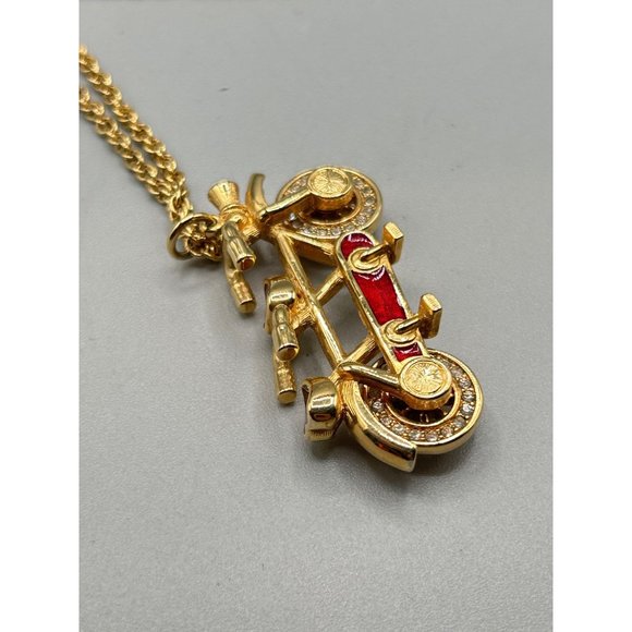 Vintage Swarovski Savvy Bicycle Pendant Necklace Crystals Red Enamel Signed Swan - Picture 8 of 11